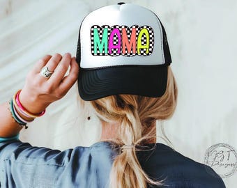 Mama Checkered Trucker Hat, Racing Hat