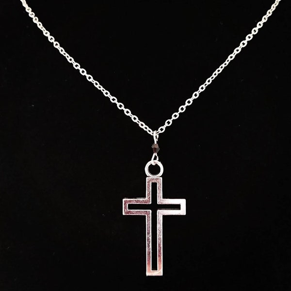 Hollow Outline Cross Necklace Pendant Silver Gothic Vampire Goth Symbolic Symbol Alternative