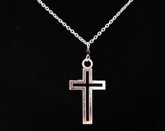 Hollow Outline Cross Necklace Pendant Silver Gothic Vampire Goth Symbolic Symbol Alternative