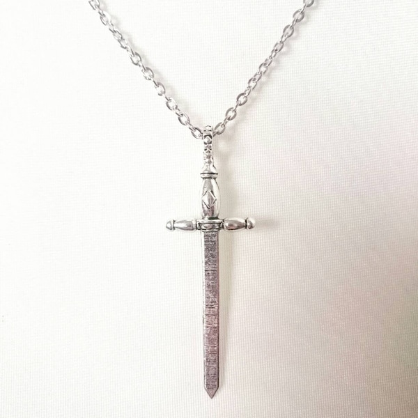 Sword Dagger Silver Metal Charm Necklace Pendant Amulet Vampire Occult Goth Gothic