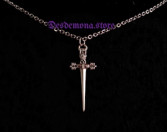 Ornate Small Dagger Silver Metal Charm Short Necklace Pendant Amulet Vampire Occult Goth Gothic