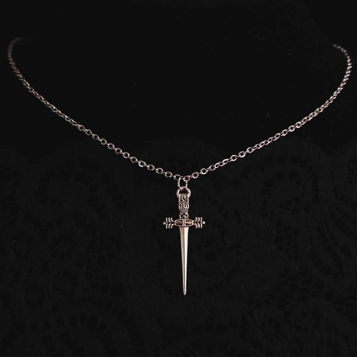 Ornate Small Dagger Silver Metal Charm Short Necklace Pendant Amulet …