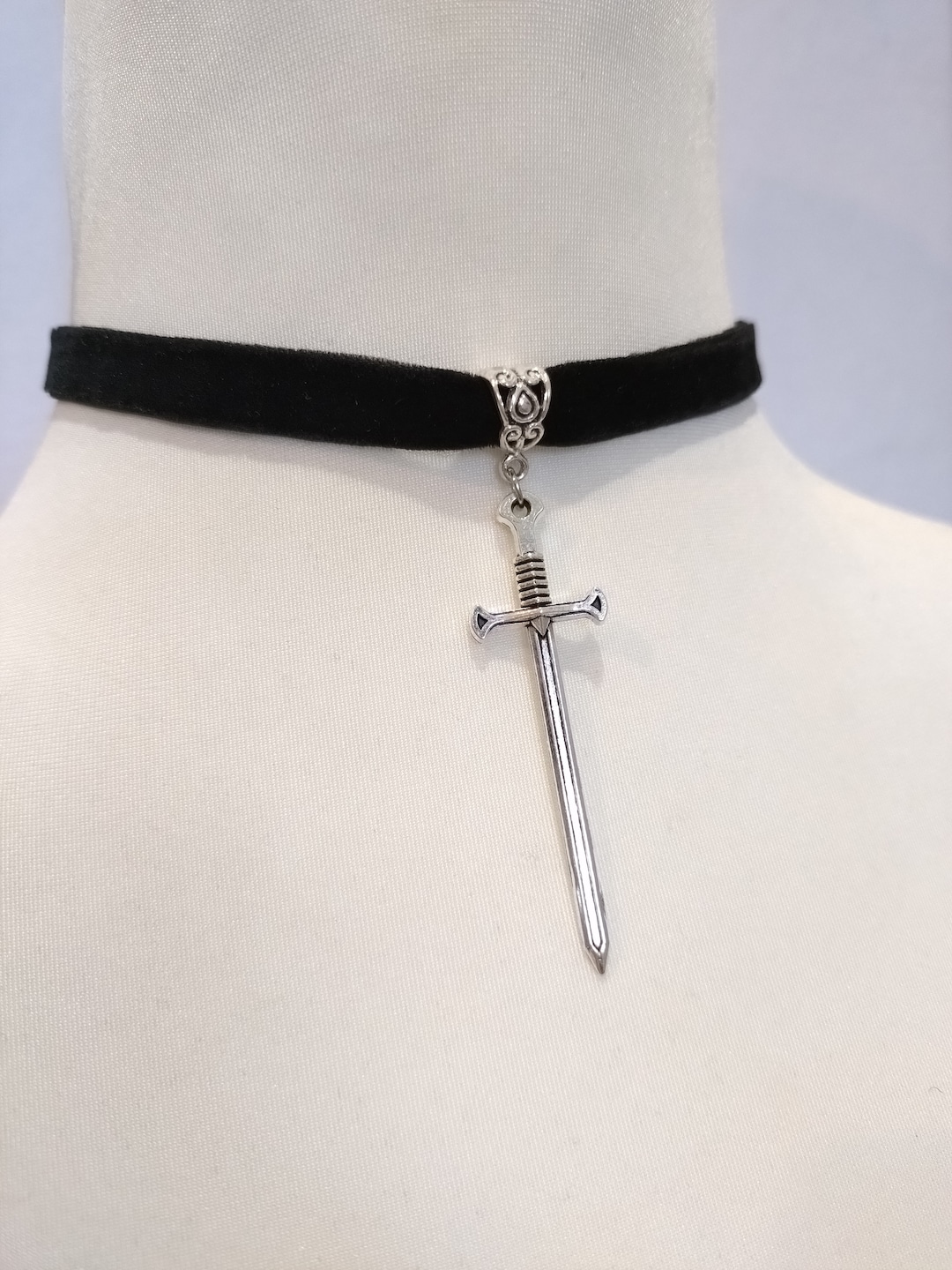 Double Sided Velvet Black Red or Green Cross Sword Dagger Gothic Choker ...