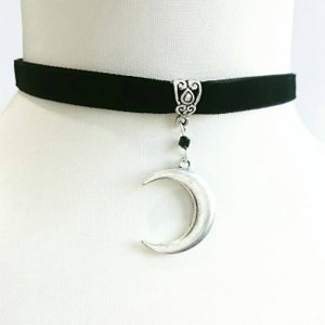 Double sided Velvet Crescent Moon Gothic Choker Goth Alternative Occult Pagan Alchemy Symbolic Luna Lunar Witch