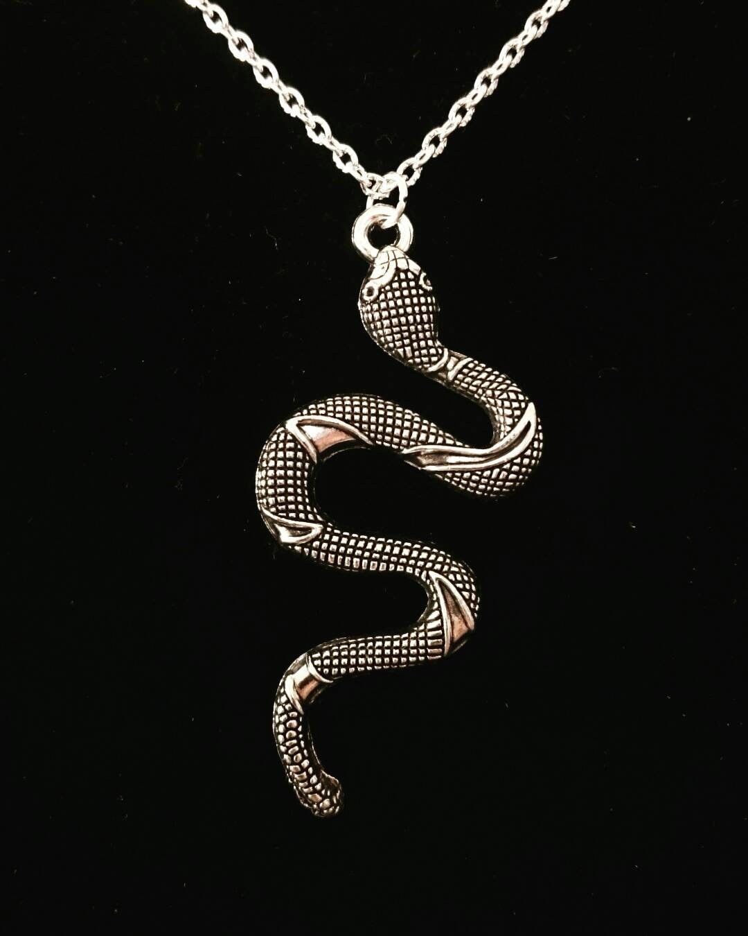 Serpent Snake Silver Pewter Effect Charm Necklace Pendant - Etsy Australia