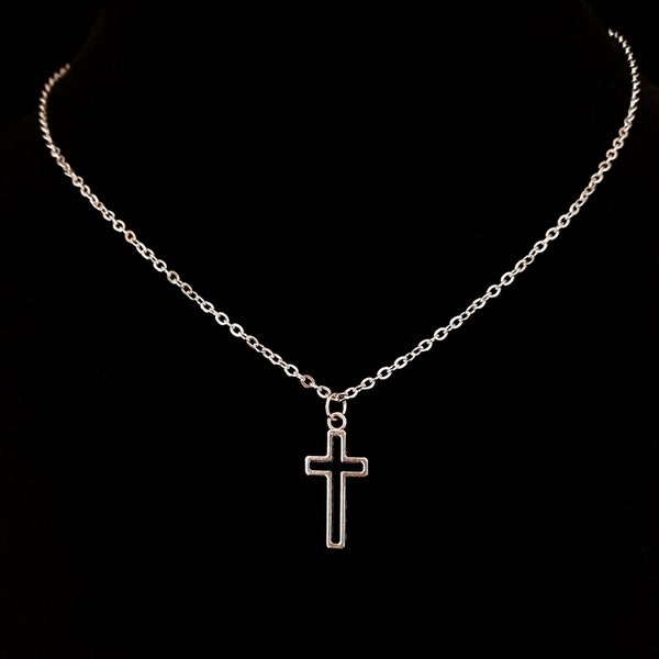 Short Mini Hollow Outline Cross on adjustable chain Goth Gothic Vampire Symbol Necklace Pendant