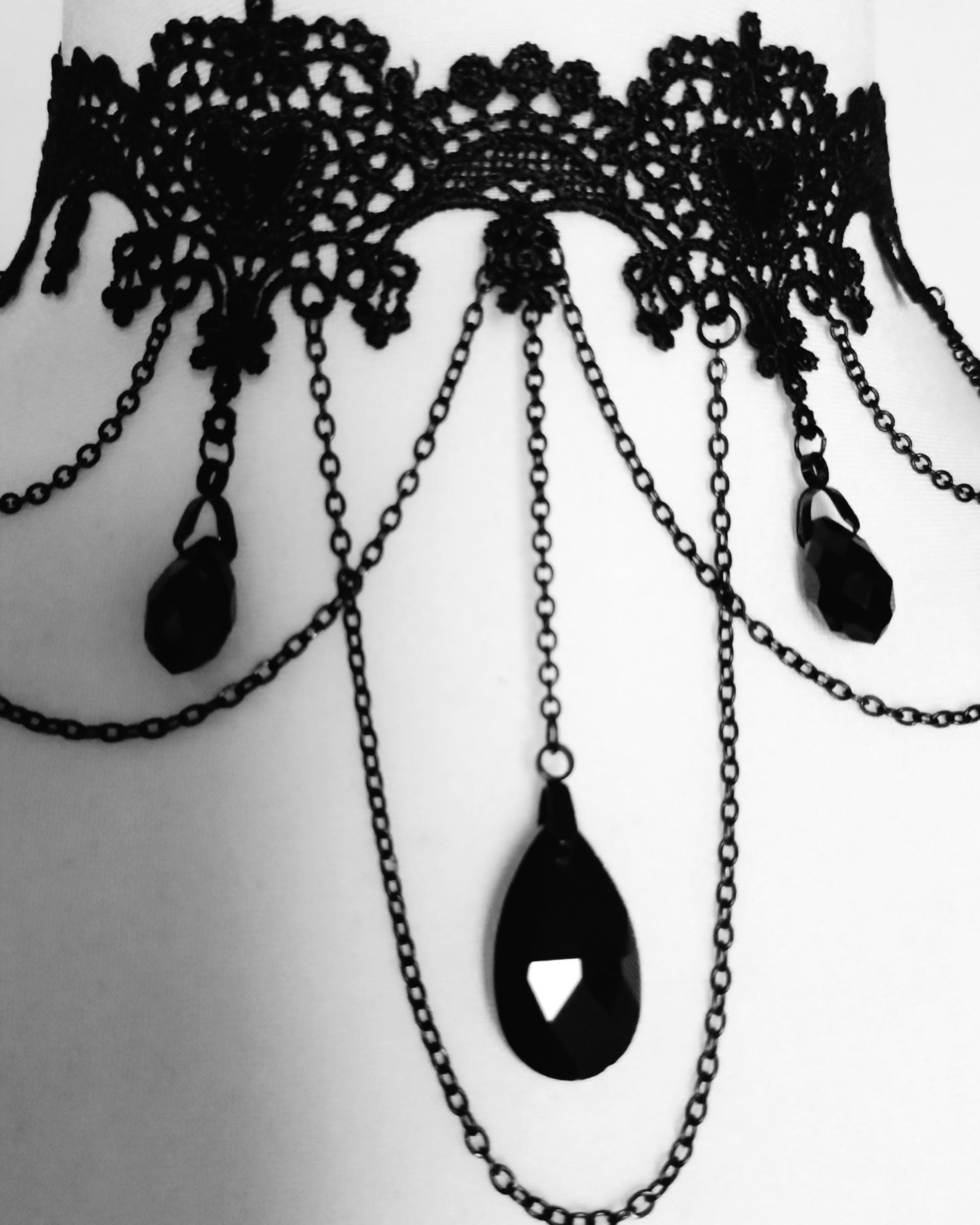 Heart Lace Faceted Crystal Glass Gem Burlesque Choker Vampire