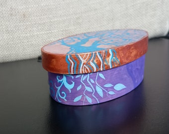 Artistically painted wooden jewelry box with Lapis beads,Tree nature;Ornate;Acrylic