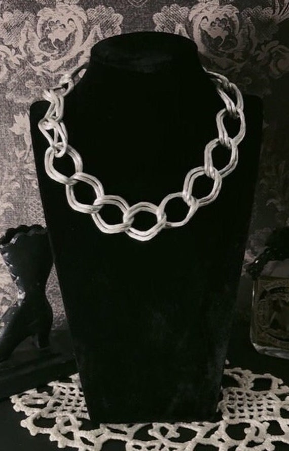 Vintage Chrome Chain Necklace Jewelry Antique Uniq