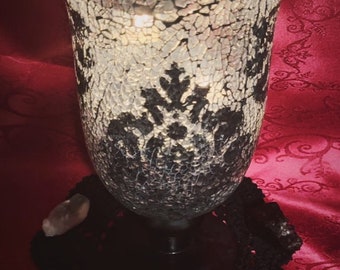 Mosaic Damask Glass Candle Holder Goth Gothic Dark Home Decor