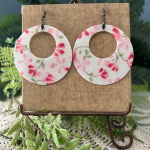 Handmade Earrings, Unique Style, Lightweight Earrings, Fabric Earrings, Vintage Floral, Hippie Inspired, Gift for Her, Big Round Earrings