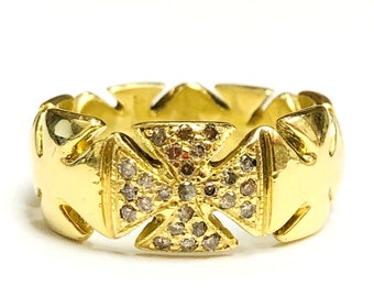 18k sold yellow gold cross design diamond ring