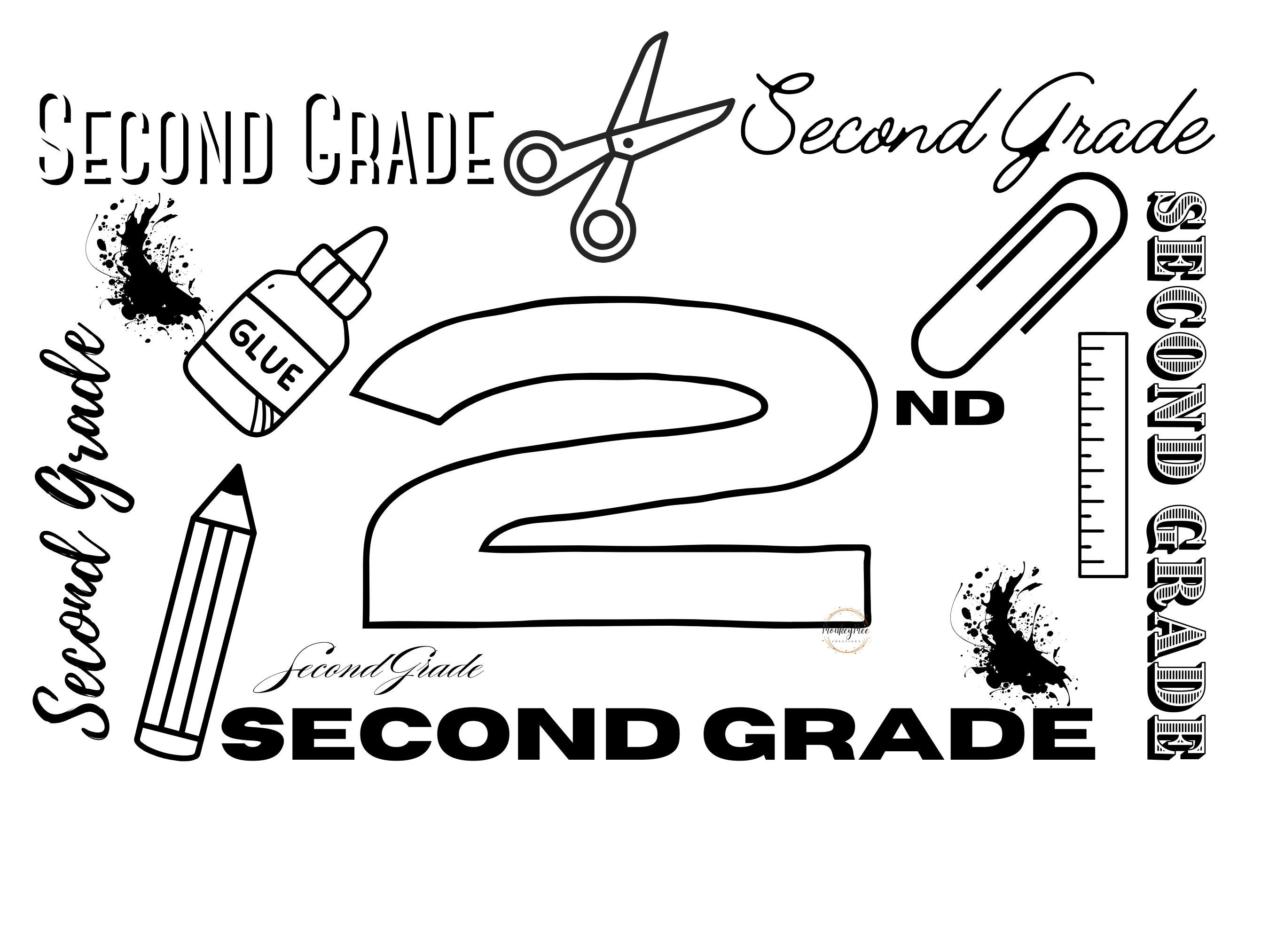 2nd Grade Typography PNG File, Sublimation Designs Download, Digital ...