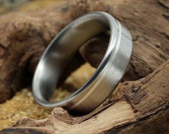 Minimalist Titanium Band with Flowing Silver Inlay: &quot;The Eero&quot; 6mm. Comfort Fit Interior with Optional Personalized Engraving.