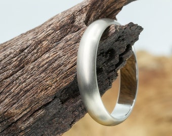 Minimal White Gold 4mm Ring: &quot;The Laramore&quot;. Slight Dome with Low-Profile Fit. Brushed or Polished Finish. Eco-Friendly. Optional Engraving.