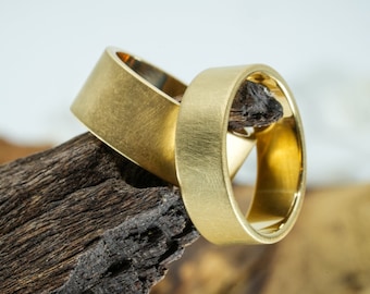 Custom &quot;Kaler&quot; Etched 14k Ring. Minimal 14k Solid Gold 6mm. Flat Profile with Comfort Fit. Brushed or Polished Finish.