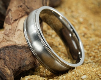 Domed Titanium with Milgrain Edge: &quot;The Fitzroy&quot; 6mm Ring. Slight Dome with Comfort Fit. Eco-Friendly. Minimal and Modern.