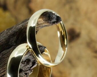 Minimal Yellow 14k Gold 4mm Ring: &quot;The Frederick&quot;. 100% Recycled Gold. Slight Dome. Brushed or Polished Finish. Eco-Friendly.
