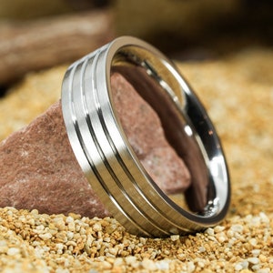 Flat Profile Tri-Groove Titanium Wedding Band: &quot;The Sendak&quot; 6mm. Comfort Fit Interior. Eco-Friendly. Modern and Minimalistic