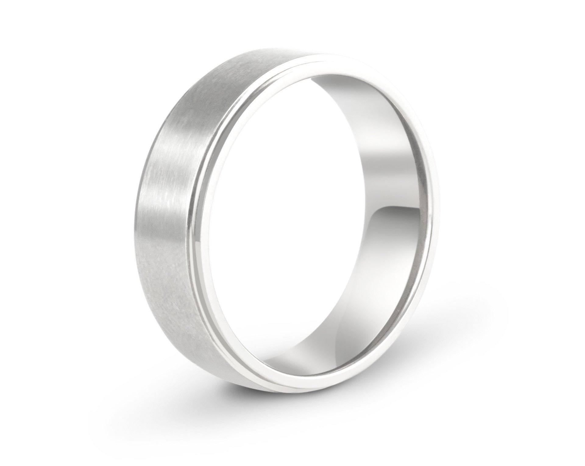 Minimal Recessed Edge 14k White Gold Ring: "The Hexom". 6mm Comfort Fit. Eco-Friendly.