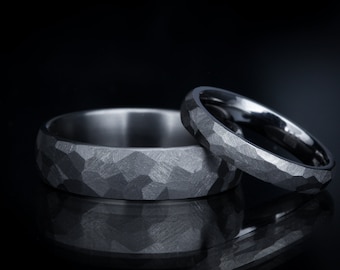 Custom-Built "Charles" Tantalum. Minimal Hand-Ground Tantalum Wedding Ring Faceted. 6mm.