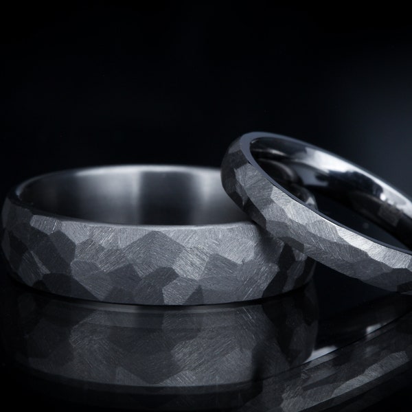 Custom-Built "Charles" Tantalum. Minimal Hand-Ground Tantalum Wedding Ring Faceted. 6mm.