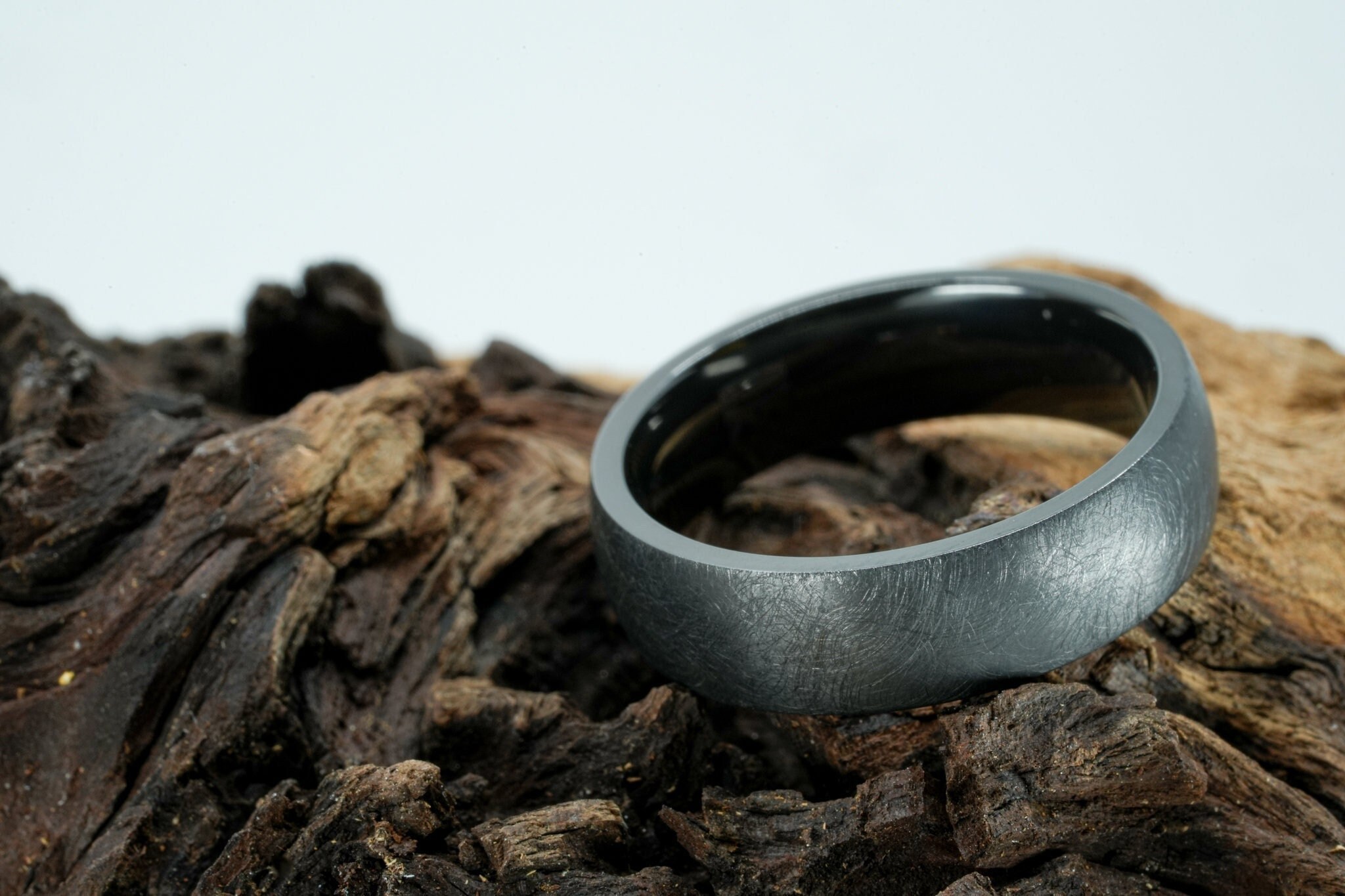 Distressed Black Titanium: "The Barkley" 6mm Wedding Ring. Brushed Finish. Slight Dome. Comfort Fit. Eco Friendly. Modern and Minimal.