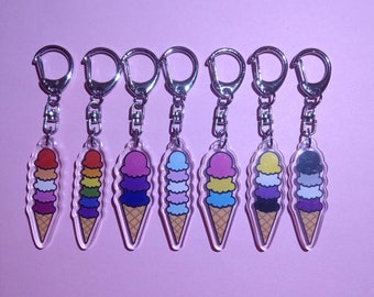 LGBTQ+ Pride Flag Acrylic Keychain - Ice Cream Cone Lesbian Gay Bisexual Trans Non-Binary Pansexual Asexual