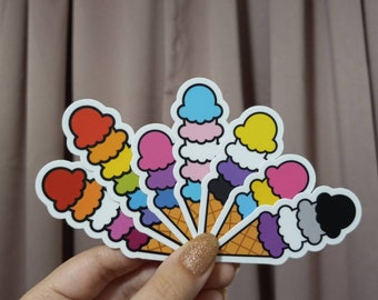 LGBTQ+ Pride Flag Ice Cream Cone Vinyl Stickers - Lesbian Gay Bisexual Trans Non-Binary Pansexual Asexual