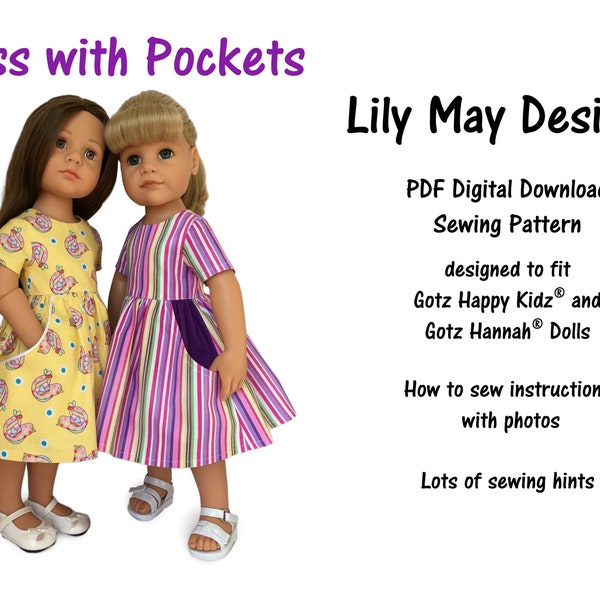 Digital PDF Download Dress with Pockets designed by Lily May Designs to fit Gotz Happy Kidz and Gotz Hannah Dolls.