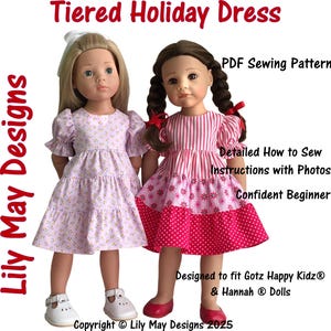 PDF Sewing Pattern Tiered Holiday Dress designed to fit 50cm Gotz Happy Kidz & Hannah Dolls.