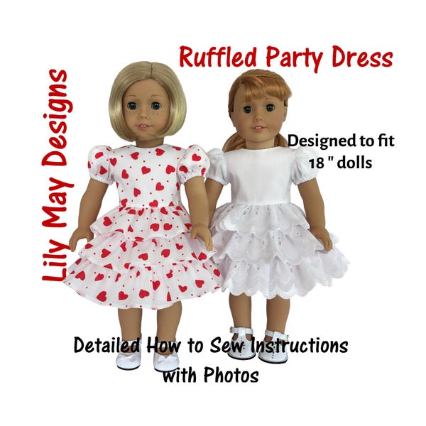 Patrón de costura en PDF para vestido de fiesta con volantes para muñecas de 18" como Our Generation
