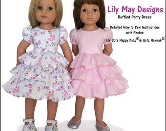 Ruffled Party Dress Sewing Pattern to fit Gotz Happy Kidz & Hannah Dolls