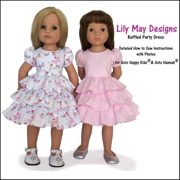 Ruffled Party Dress PDF Sewing Pattern for Gotz Happy Kidz & Hannah Dolls