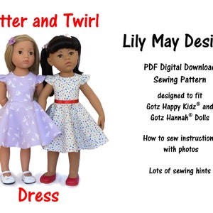 Flutter and Twirl Dress Sewing Pattern to fit Gotz Happy Kidz and Hannah Dolls.