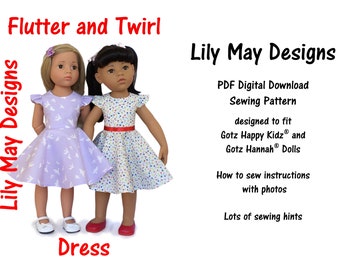 Flutter and Twirl Dress Sewing Pattern to fit Gotz Happy Kidz and Hannah Dolls.
