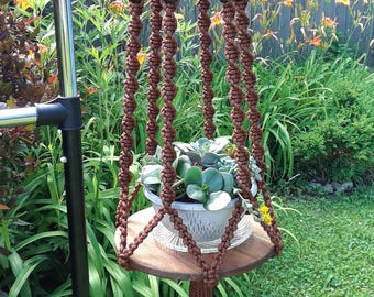Macrame Hanging Table Rose Motif Vintage Style Plant Hanger