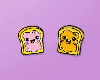 Peanut Butter & Jelly - Enamel Pin Set of 2 - Soft Enamel Pins - Lapel Pins - Food Pins - Foodie Pins - Kawaii Pins