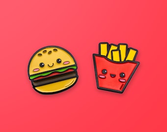 Burger & Fries Enamel Pin Set of 2 - Soft Enamel Pins - Lapel Pins - Food Pins - Foodie Pins - Kawaii Pins