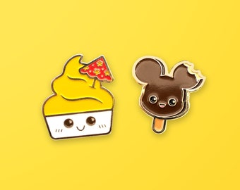 Disney Pineapple Dole Whip & Mickey Ice Cream Enamel Pin Set of 2 - Soft Enamel Pins - Lapel Pins - Food Pins - Foodie Pins - Kawaii Pins