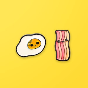 Bacon & Egg Enamel Pin Set of 2 - Soft Enamel Pins - Lapel Pins - Food Pins - Foodie Pins - Kawaii Pins