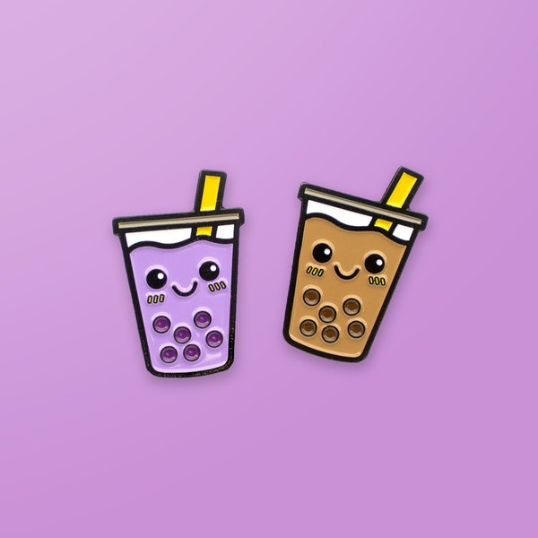 Boba Tea Enamel Pin Set of 2 - Soft Enamel Pins - Lapel Pins - Food Pins - Foodie Pins - Kawaii Pins