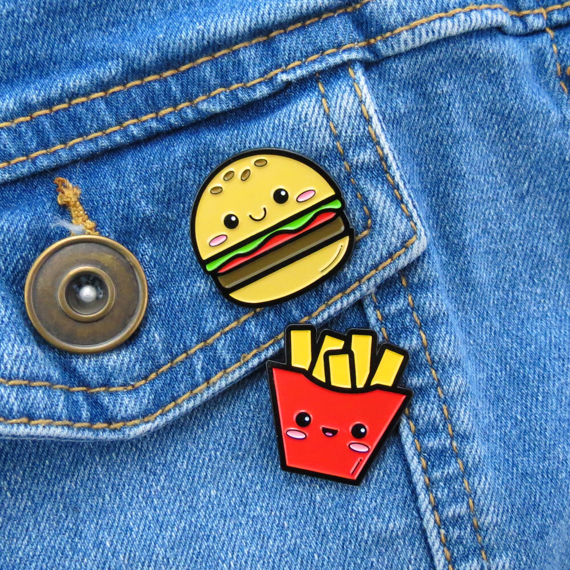 Burger & Fries Enamel Pin Set of 2 Soft Enamel Pins Lapel | Etsy