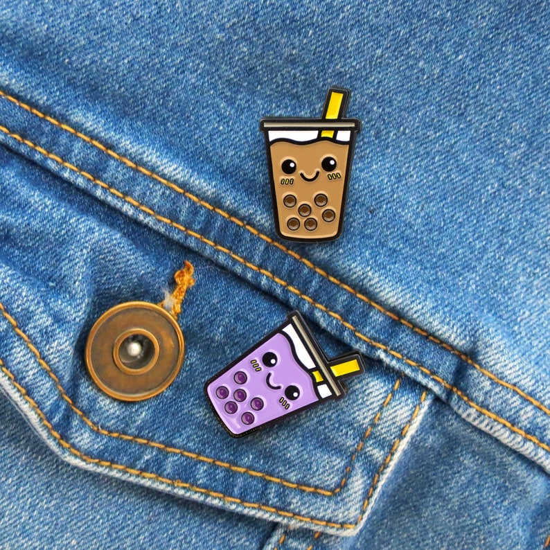 Boba Tea Enamel Pin Set of 2 Soft Enamel Pins Lapel Pins Food Pins Foodie Pins Kawaii Pins image 2