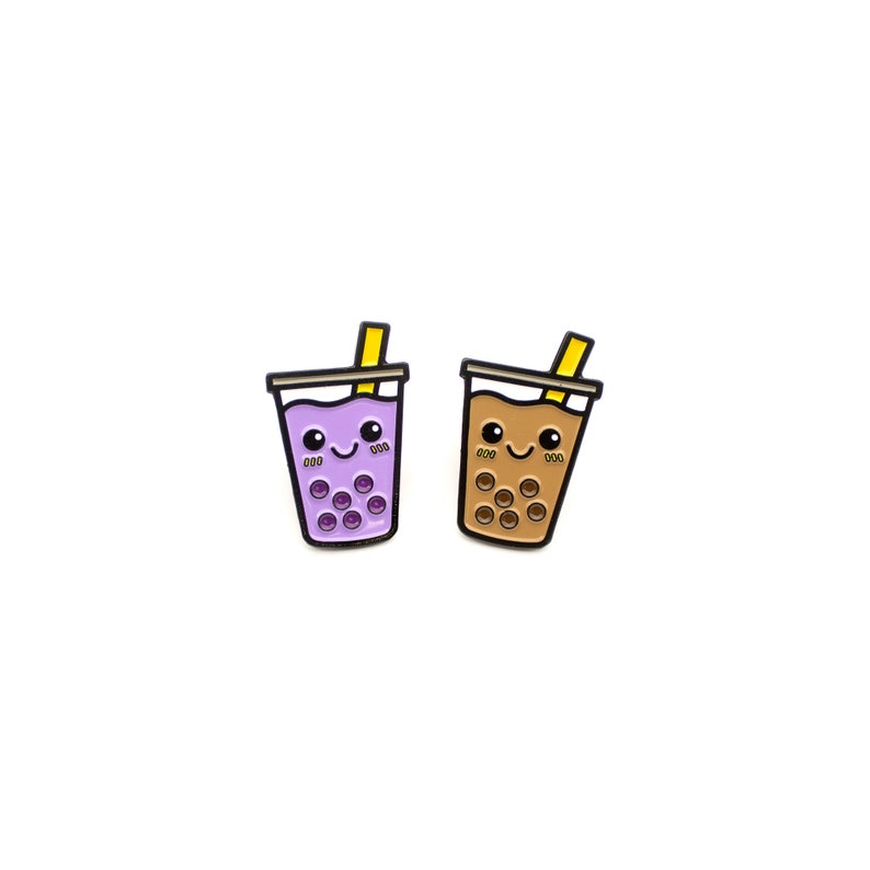 Boba Tea Enamel Pin Set of 2 Soft Enamel Pins Lapel Pins Food Pins Foodie Pins Kawaii Pins image 4