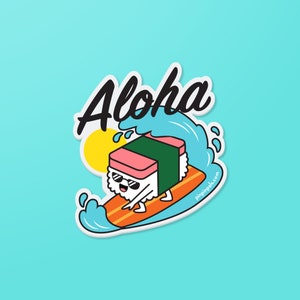 Musubi Surfing Aloha - Sticker vinyle - Sticker mignon - Sticker waterproof - Sticker nourriture - Sticker foodie