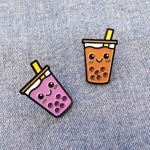 Boba Tea Enamel Pin Set of 2 Soft Enamel Pins Lapel Pins Food Pins Foodie Pins Kawaii Pins image 3