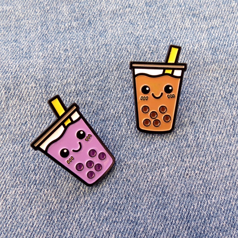 Boba Tea Enamel Pin Set of 2 Soft Enamel Pins Lapel Pins Food Pins Foodie Pins Kawaii Pins image 3