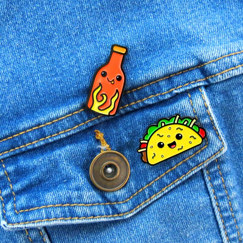 Taco & Hot Sauce Enamel Pin Set of 2 Soft Enamel Pins Etsy
