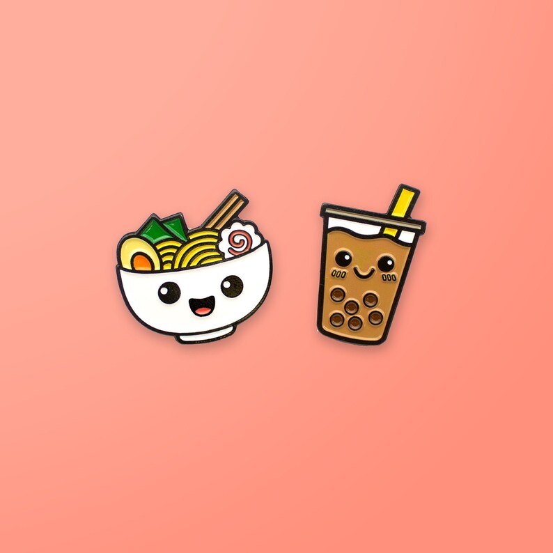 Ramen & Boba Enamel Pin Set of 2 Soft Enamel Pins Lapel Etsy